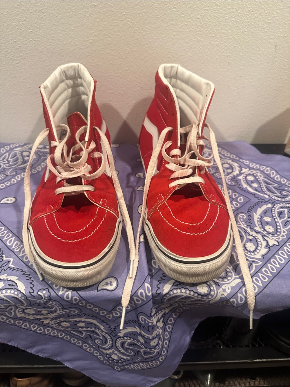 Vans Red and White High Top Sneakers